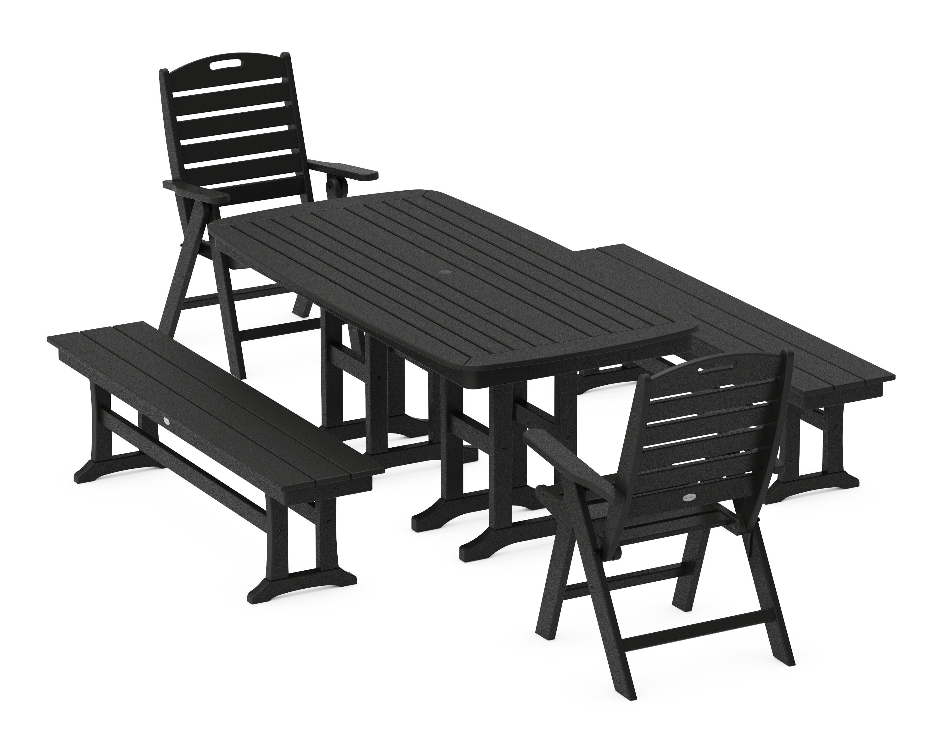 POLYWOOD® Nautical Highback 5-Piece Dining Set with Benches in Black