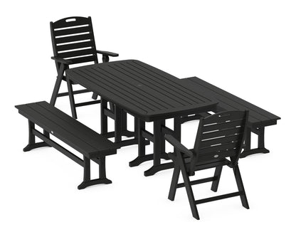 POLYWOOD® Nautical Highback 5-Piece Dining Set with Benches in Black