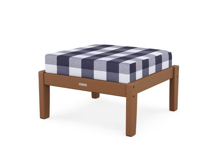 Martha Stewart by POLYWOOD® Chinoiserie Deep Seating Ottoman in Teak / Buffalo Plaid Navy