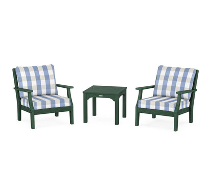 Martha Stewart by POLYWOOD® Chinoiserie 3-Piece Deep Seating Set in Green / Buffalo Plaid Sky Blue