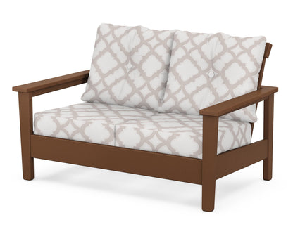 POLYWOOD® Prescott Deep Seating Loveseat in Teak / Trellis Dune Burlap