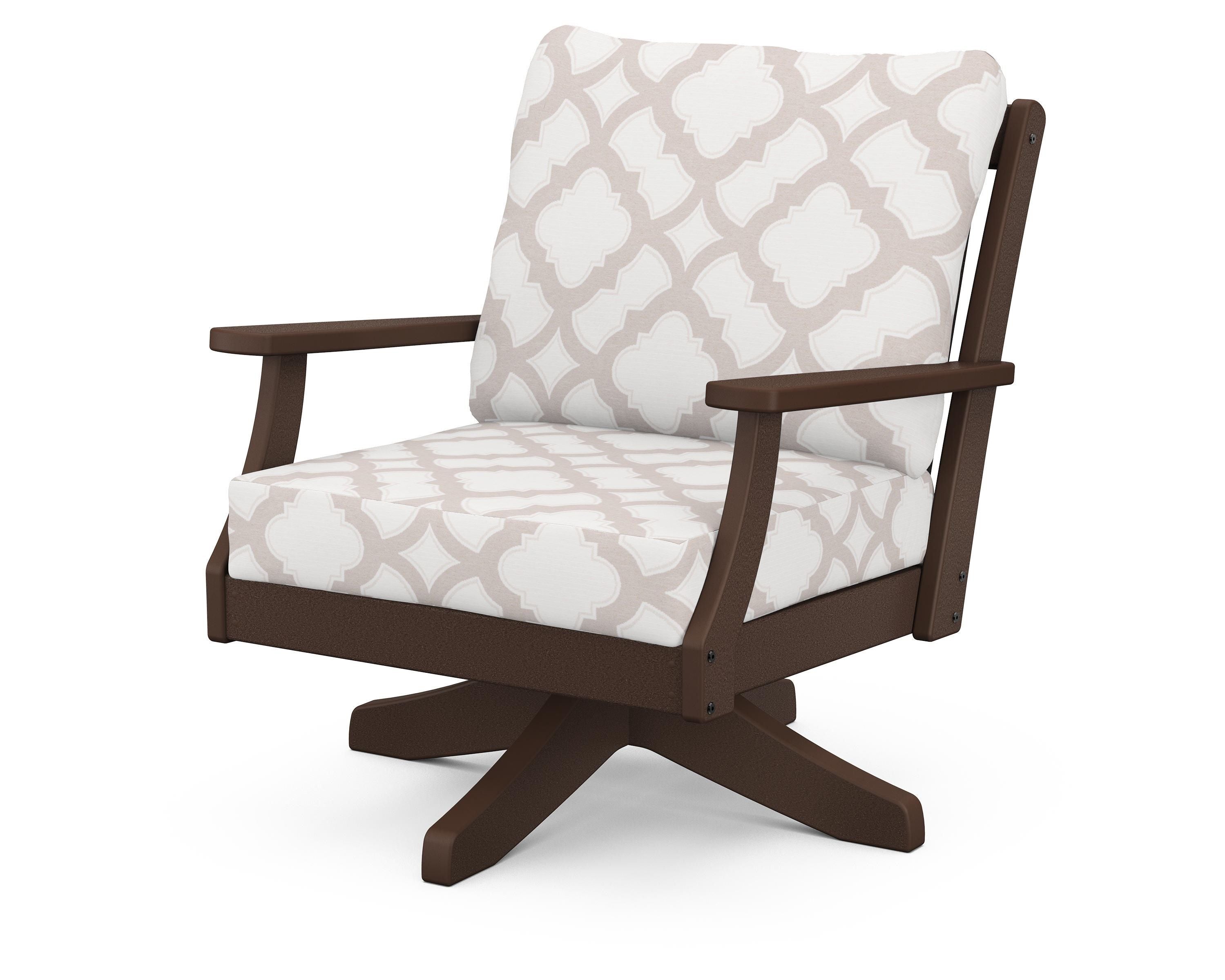 POLYWOOD® Braxton Deep Seating Swivel Chair in Mahogany / Trellis Dune Burlap