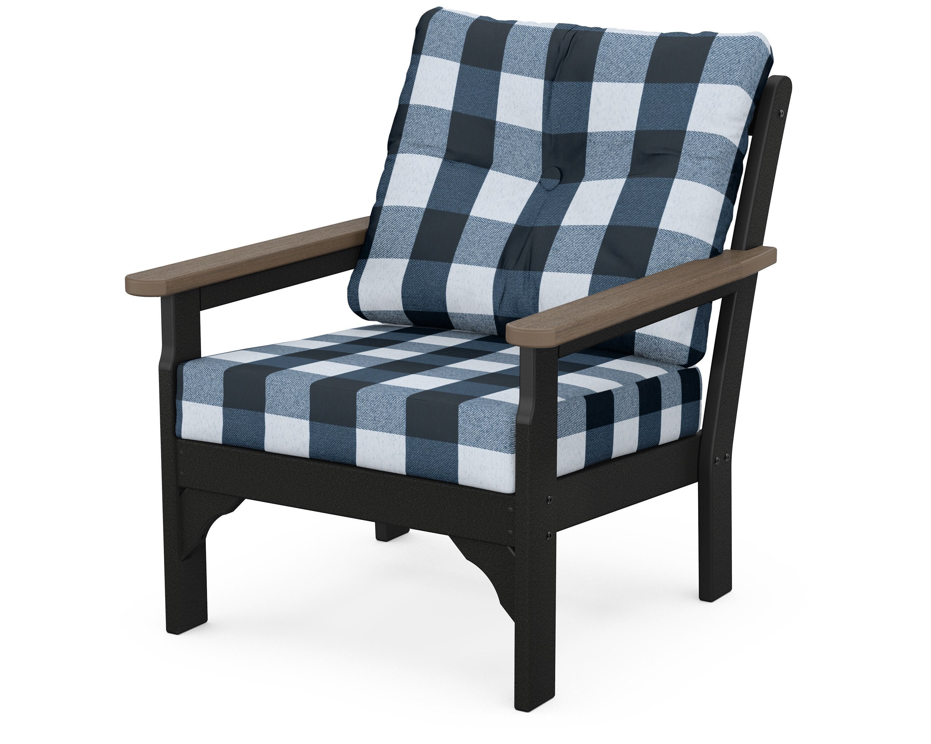 POLYWOOD® Vineyard Deep Seating Chair in White / Kona / Buffalo Plaid Marine Indigo