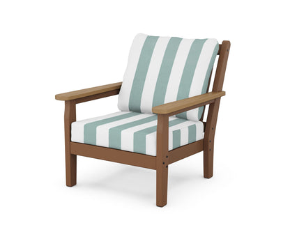 POLYWOOD® Chippendale Deep Seating Chair in Teak / Natural / Cabana Stripe Glacier Spa