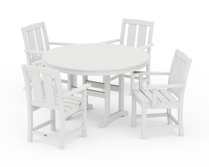 POLYWOOD® Mission 5-Piece Round Farmhouse Dining Set in White