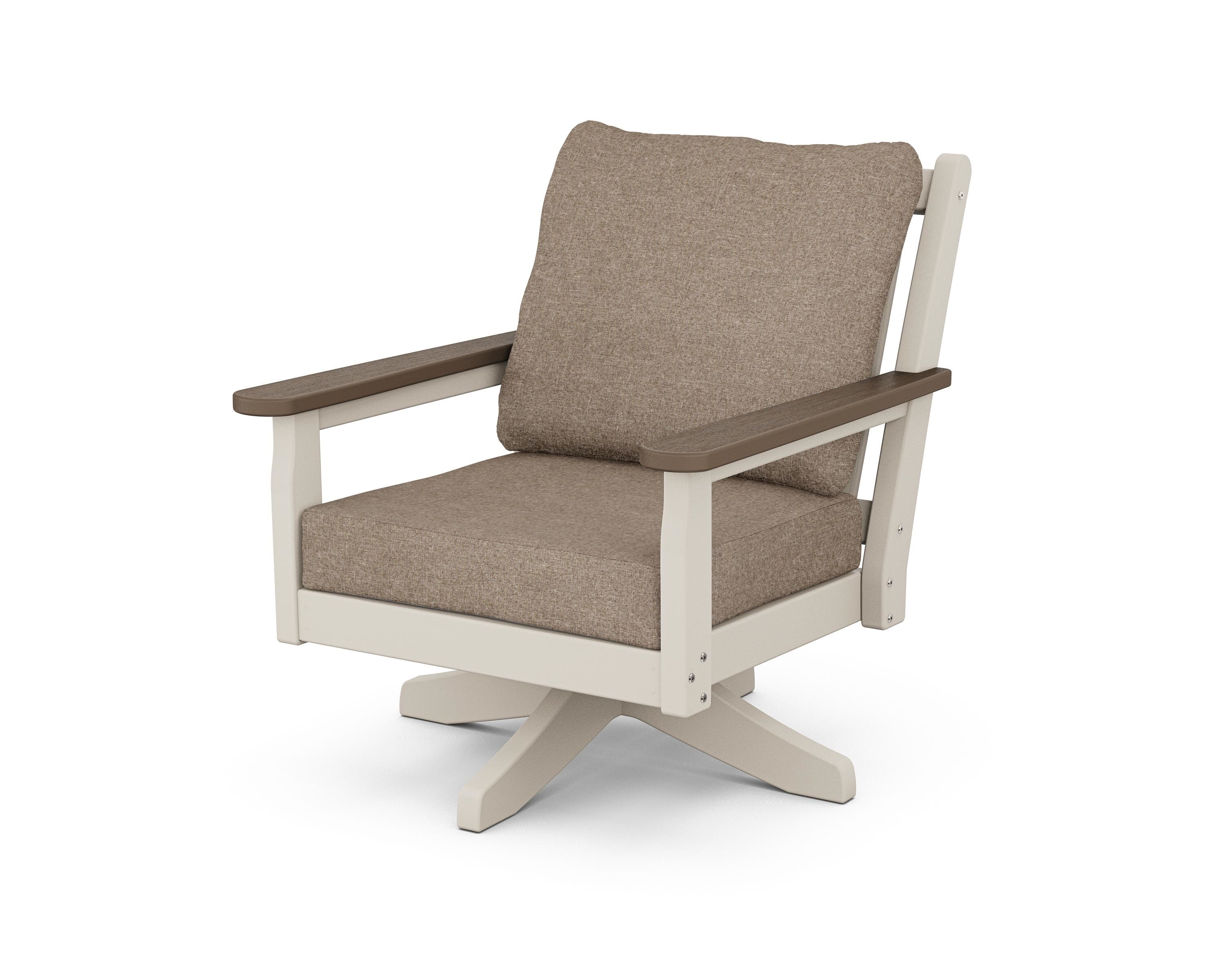 POLYWOOD® Chippendale Deep Seating Swivel Chair in Sand / Kona / Spiced Burlap