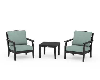 Draper James™ by  POLYWOOD® Savannah 3-Piece Deep Seating Set in Black / Glacier Spa