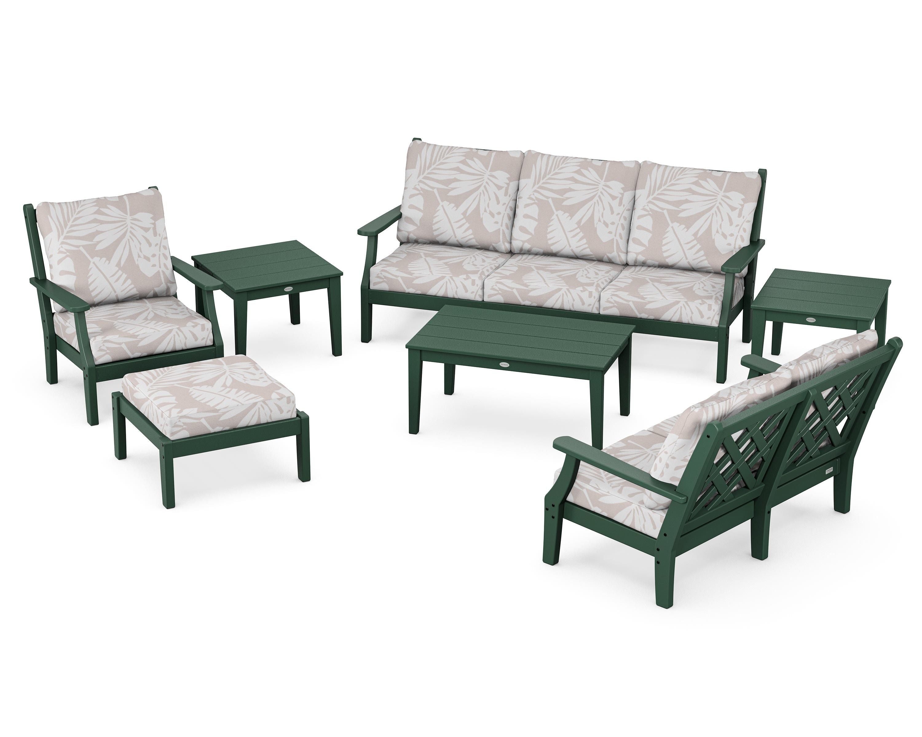 Country Living Wovendale 7-Piece Deep Seating Set in Green / Leaf Dune Burlap