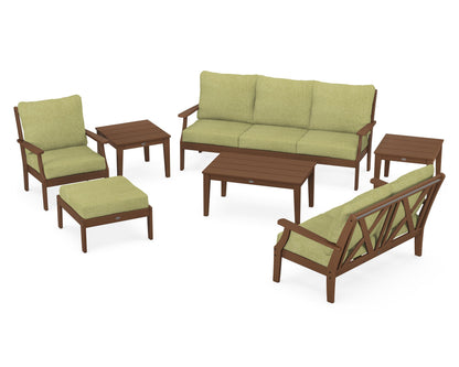 POLYWOOD® Braxton 7-Piece Deep Seating Set in Teak / Chartreuse Boucle