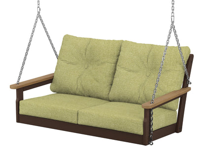 POLYWOOD® Vineyard Deep Seating Swing in Mahogany / Natural / Chartreuse Boucle