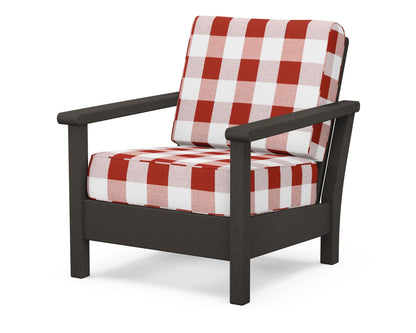 POLYWOOD® Harbour Deep Seating Chair in Vintage Coffee / Buffalo Plaid Crimson