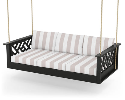 POLYWOOD® Chippendale Daybed Swing in Black / Cabana Stripe Dune Burlap