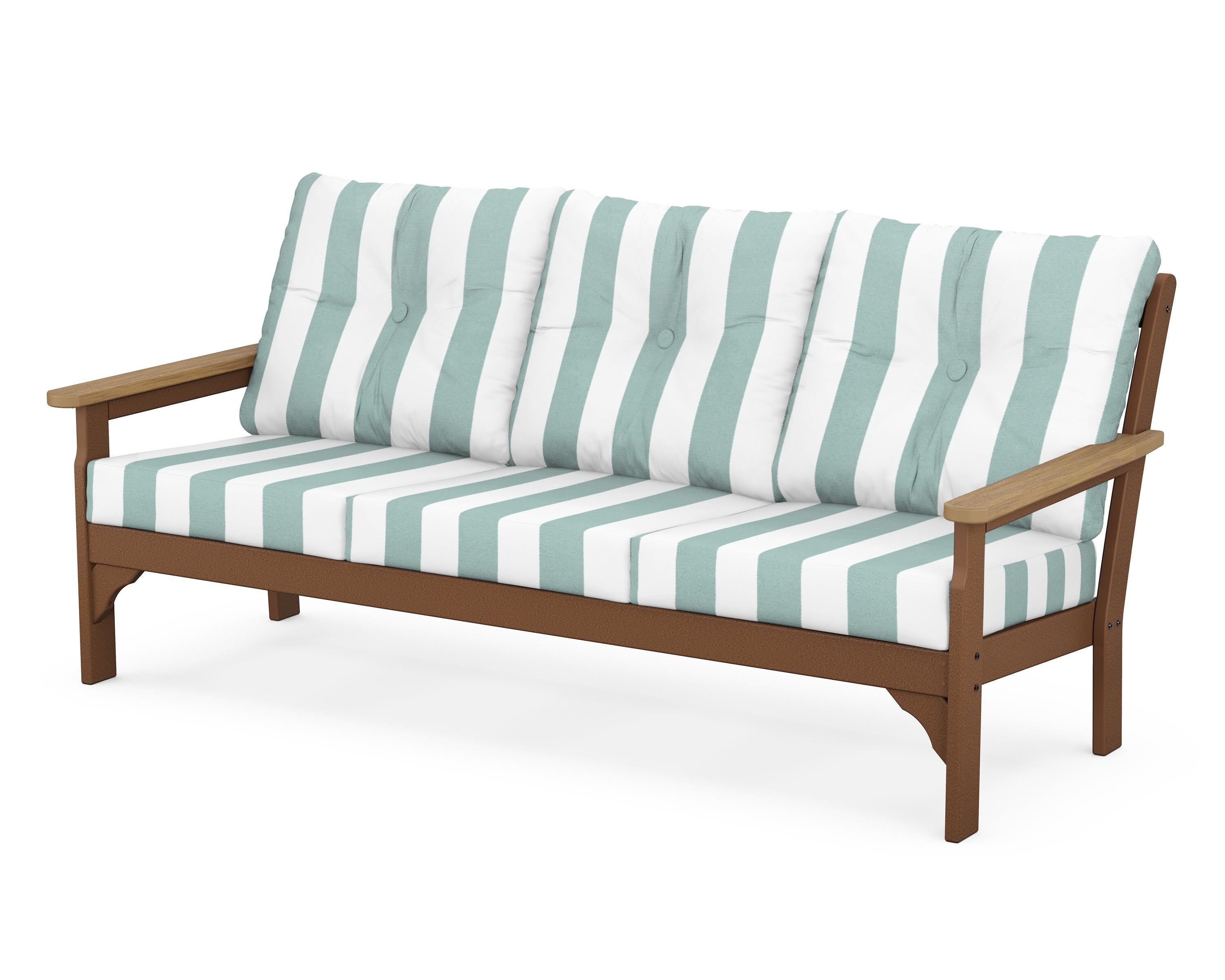 POLYWOOD® Vineyard Deep Seating Sofa in Teak / Natural / Cabana Stripe Glacier Spa