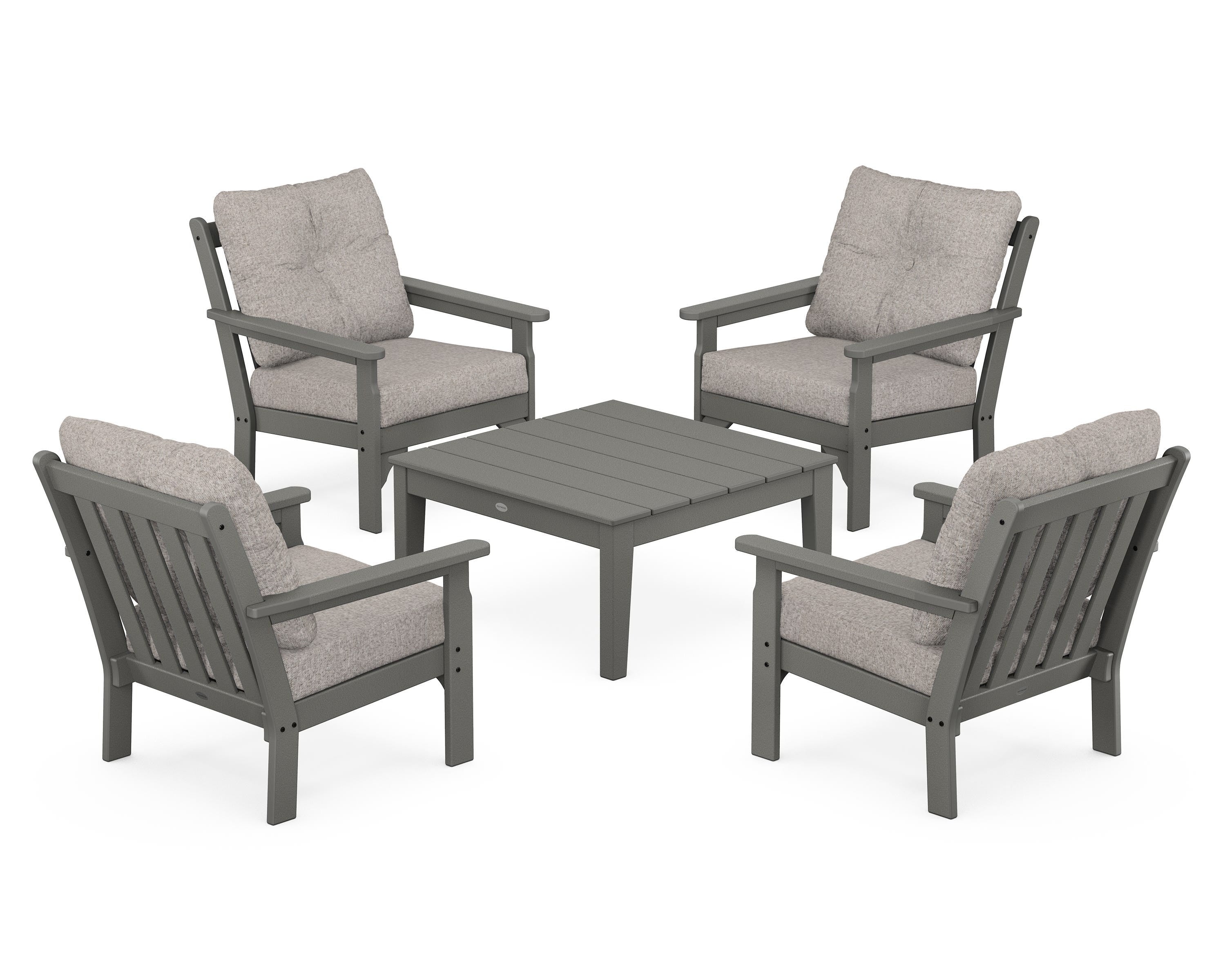 POLYWOOD® Vineyard 5-Piece Deep Seating Conversation Set in Slate Grey / Weathered Tweed