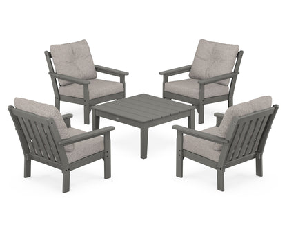 POLYWOOD® Vineyard 5-Piece Deep Seating Conversation Set in Slate Grey / Weathered Tweed