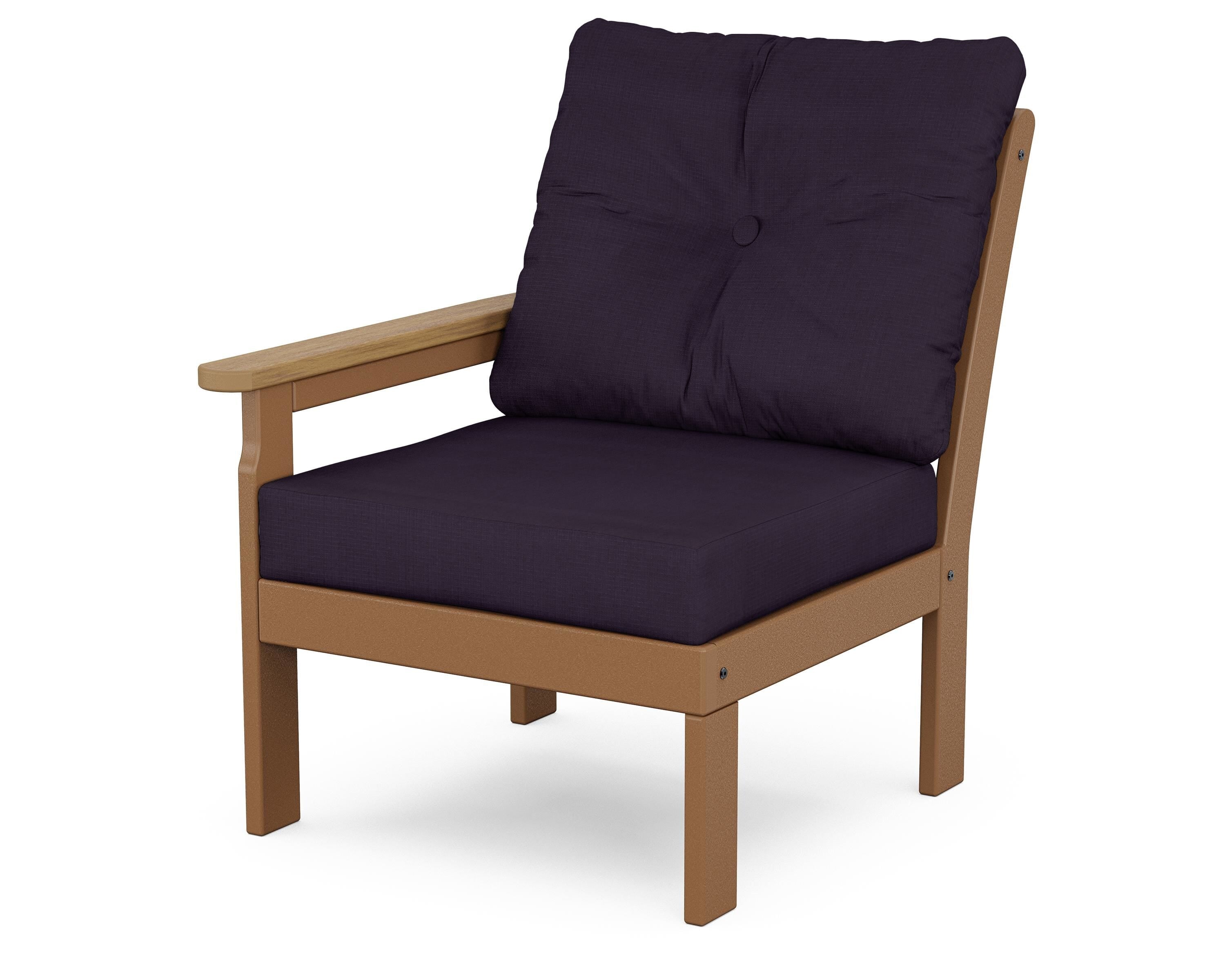 POLYWOOD® Vineyard Modular Left Arm Chair in Teak / Natural / Navy Linen