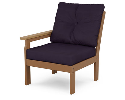 POLYWOOD® Vineyard Modular Left Arm Chair in Teak / Natural / Navy Linen