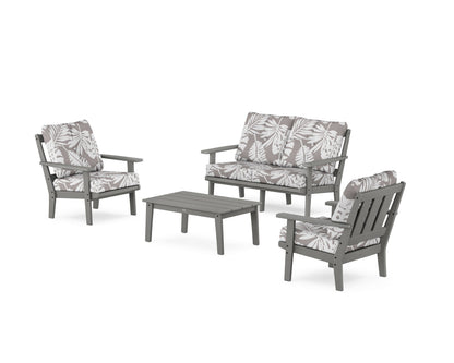 POLYWOOD® Oxford 4-Piece Deep Seating Set with Loveseat in Slate Grey / Leaf Grey Mist