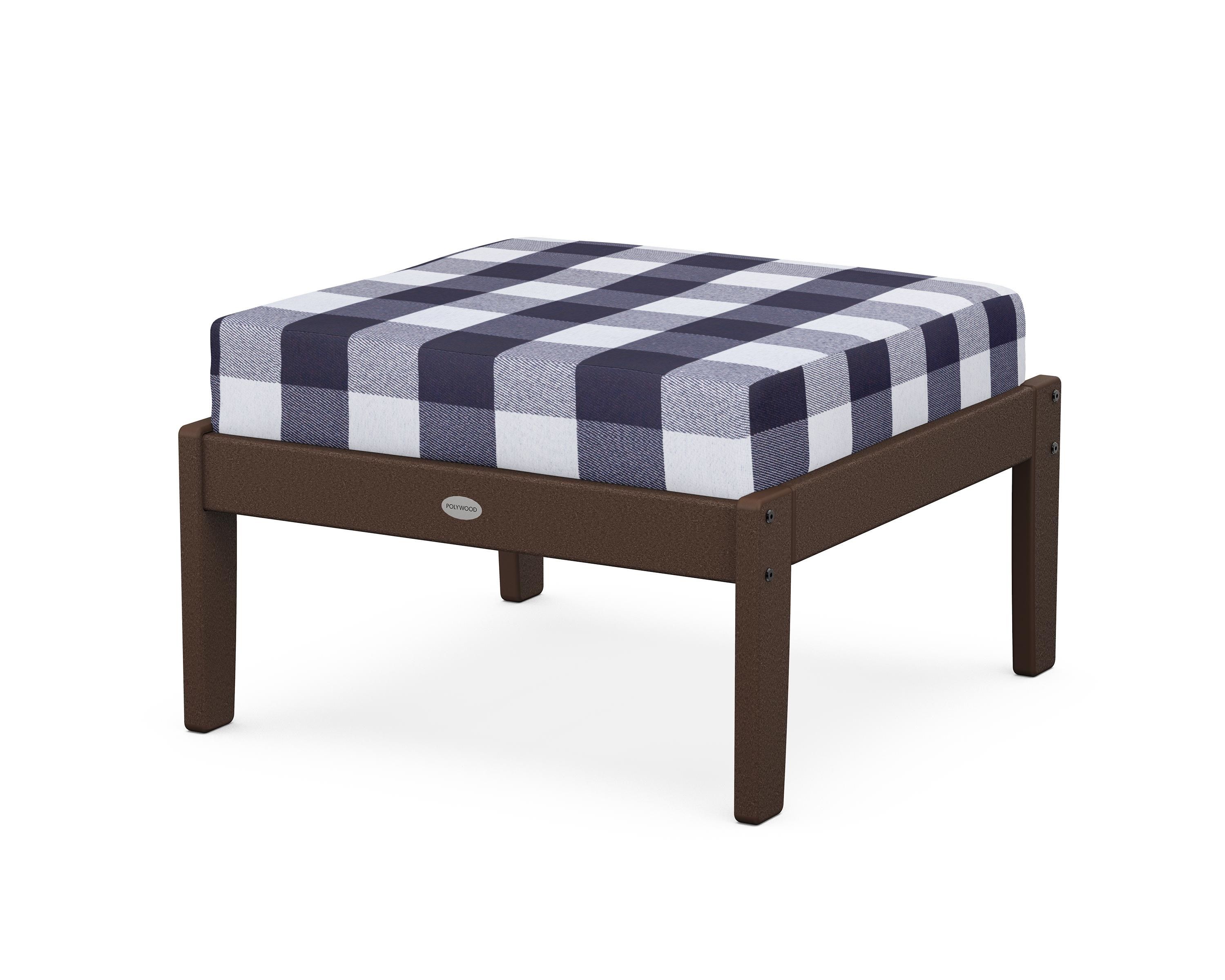 POLYWOOD® Braxton Deep Seating Ottoman in Mahogany / Buffalo Plaid Navy