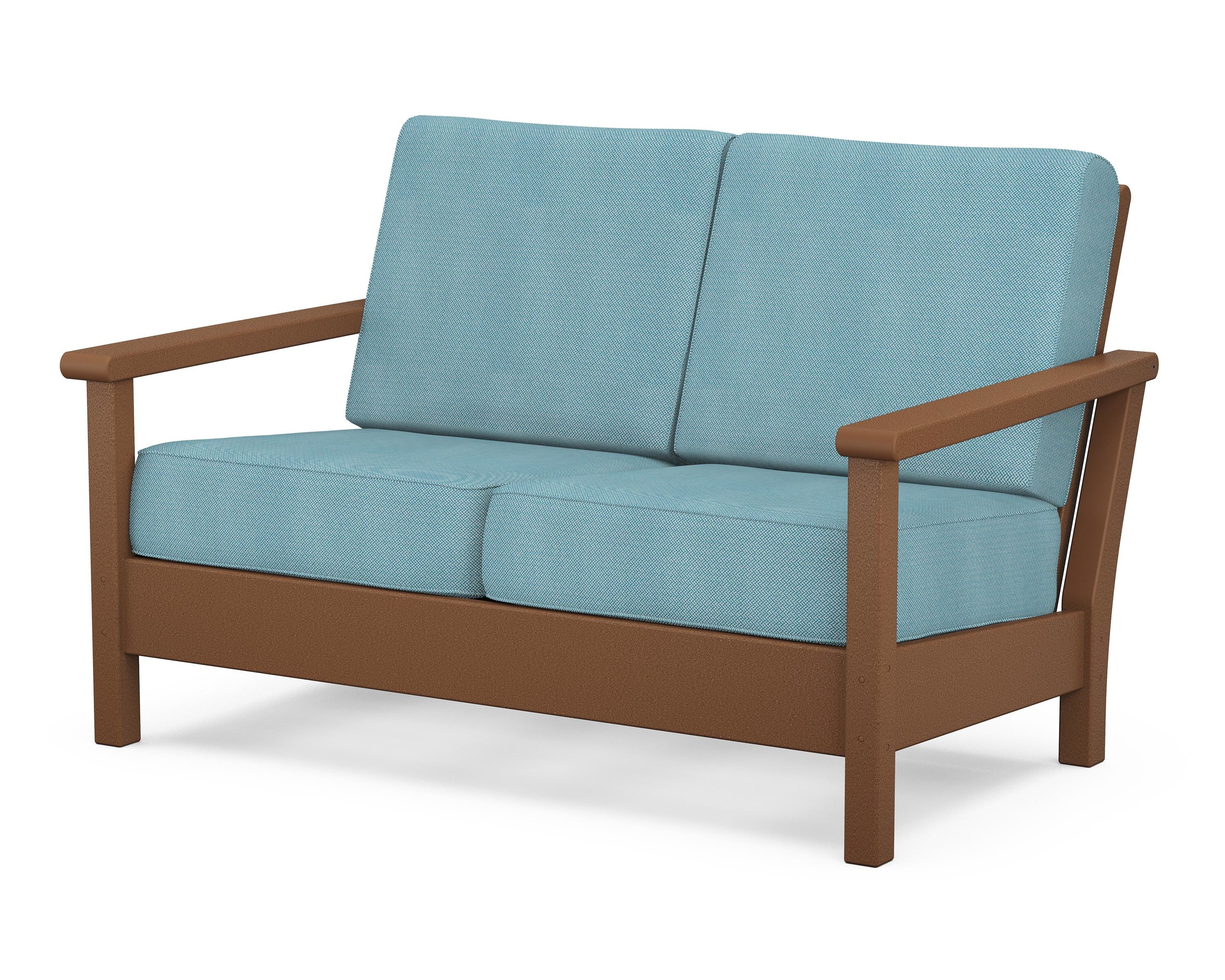 POLYWOOD® Harbour Deep Seating Loveseat in Teak / Lattice Sky Blue