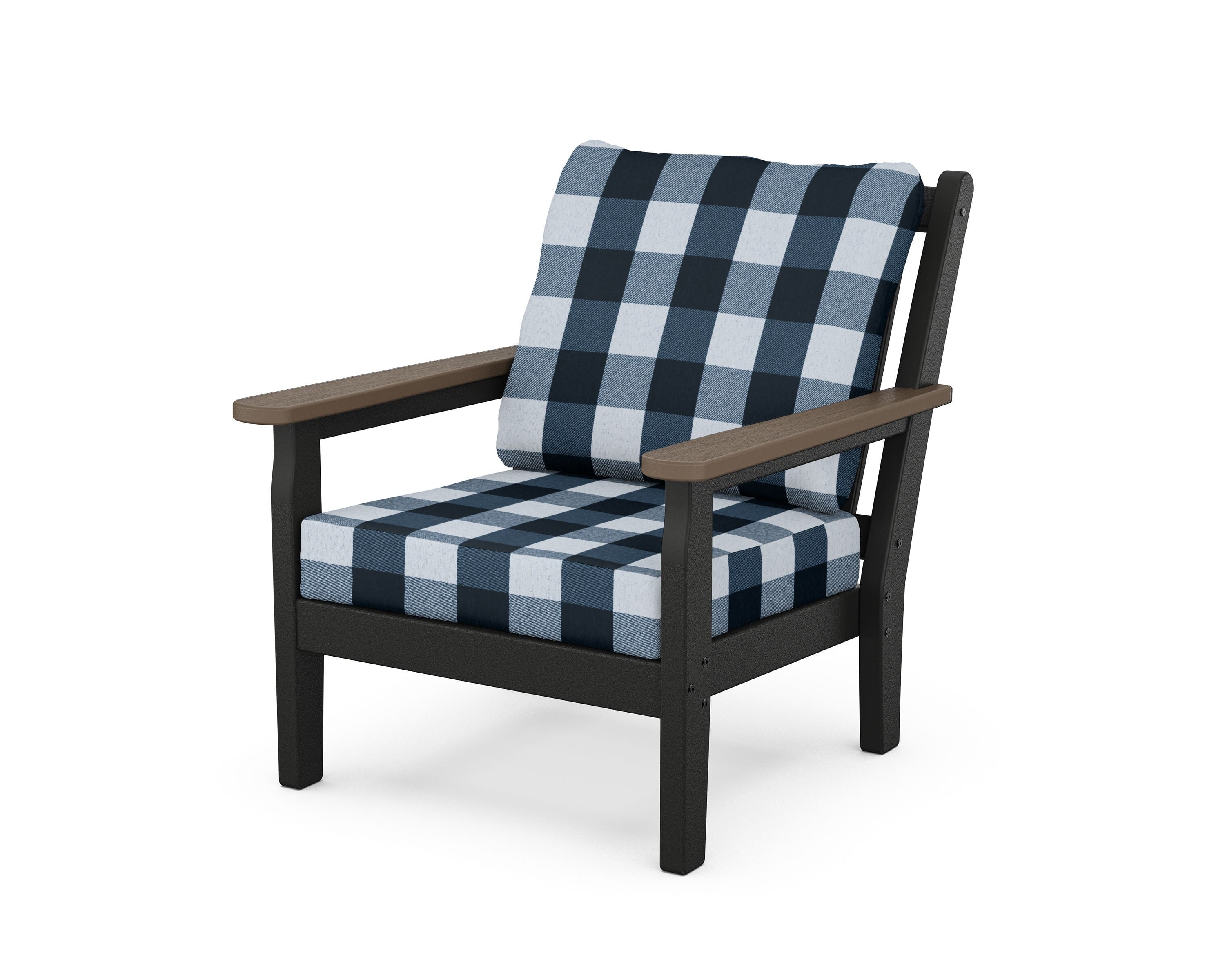 POLYWOOD® Chippendale Deep Seating Chair in Black / Kona / Buffalo Plaid Marine Indigo