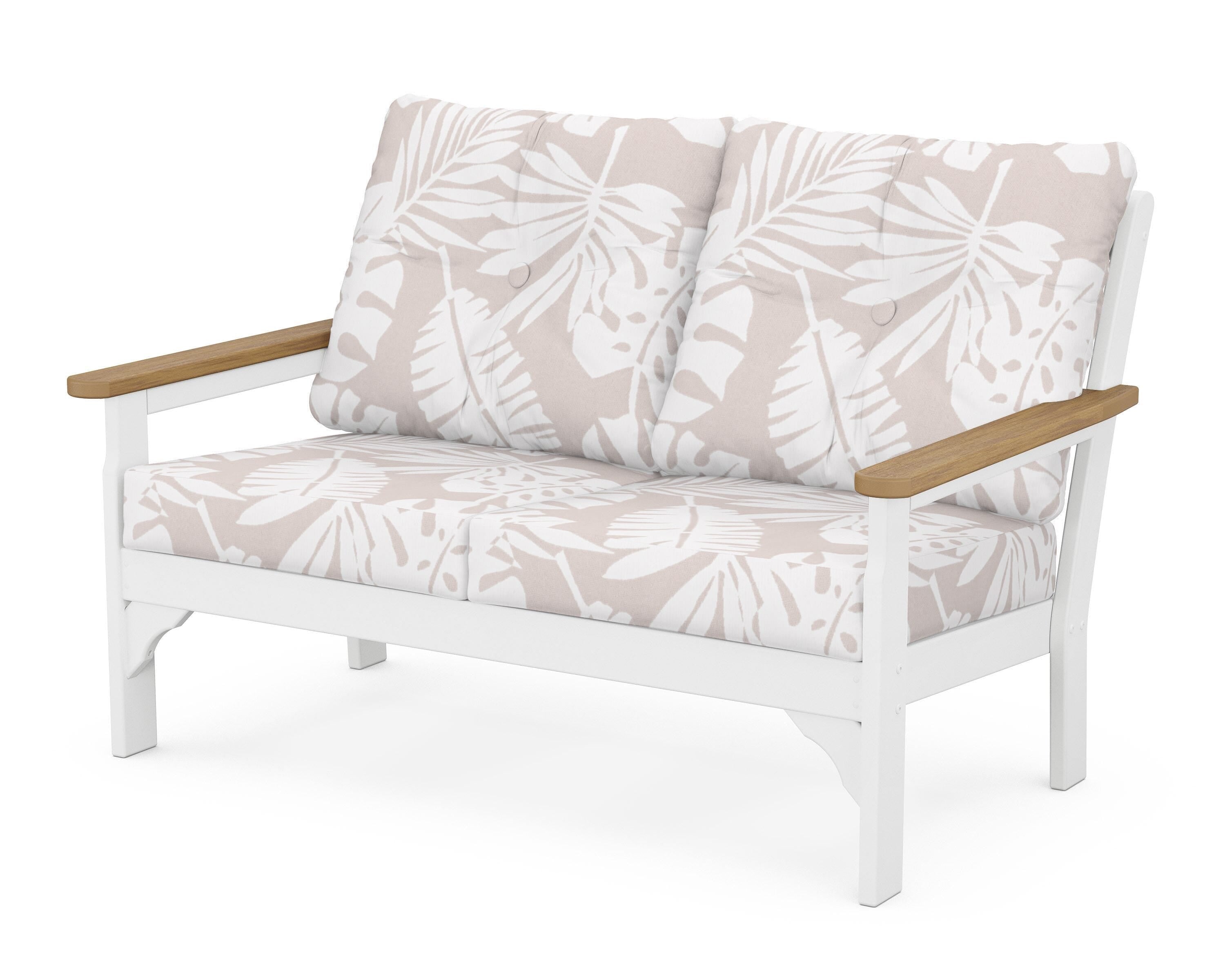 POLYWOOD® Vineyard Deep Seating Loveseat in White / Natural / Leaf Dune Burlap