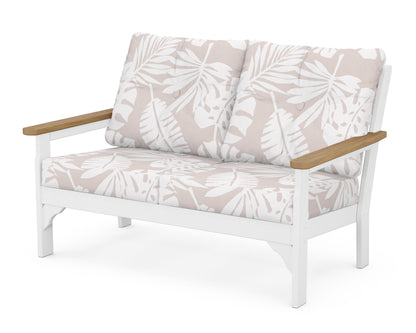POLYWOOD® Vineyard Deep Seating Loveseat in White / Natural / Leaf Dune Burlap
