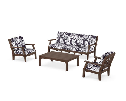 Martha Stewart by POLYWOOD® Chinoiserie 4-Piece Deep Seating Set with Sofa in Mahogany / Leaf Navy