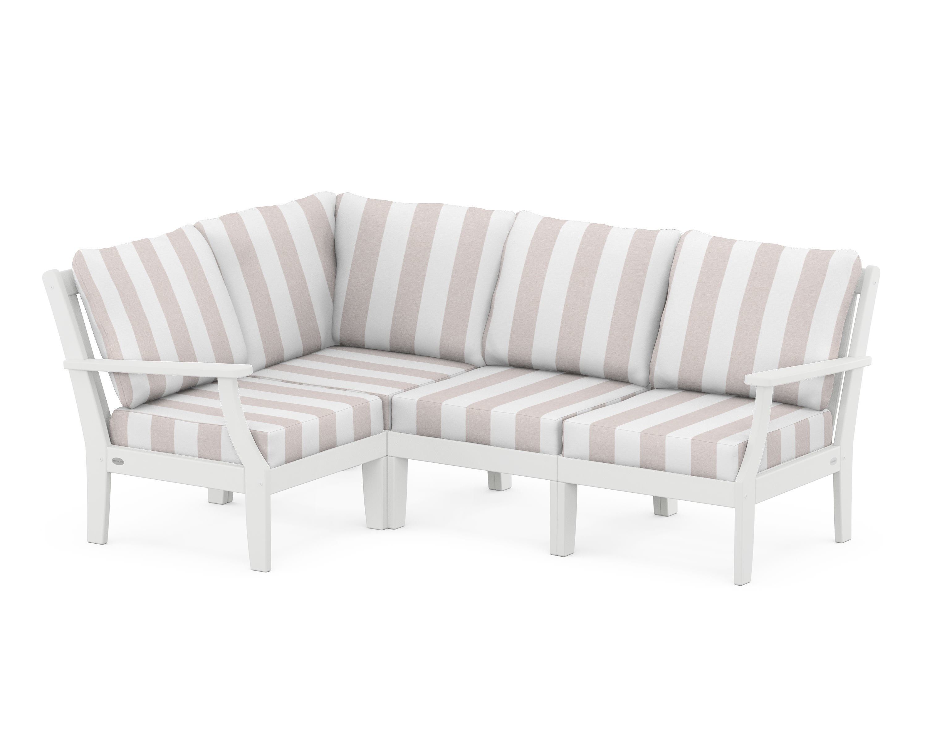 POLYWOOD® Braxton Modular 4-Piece Deep Seating Set in White / Cabana Stripe Dune Burlap