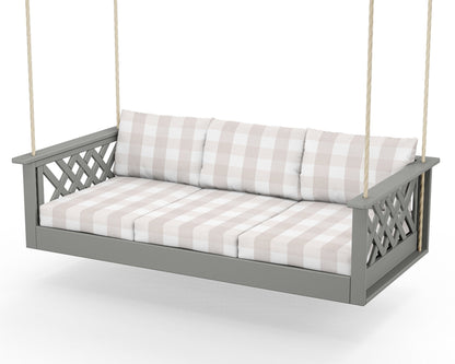 Country Living Wovendale Daybed Swing in Slate Grey / Buffalo Plaid Dune Burlap