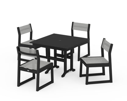POLYWOOD® EDGE Sling Side Chair 5-Piece Farmhouse Dining Set in Black / Metallic Sling