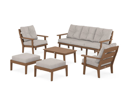 POLYWOOD® Lakeside 6-Piece Lounge Sofa Set in Teak / Weathered Tweed