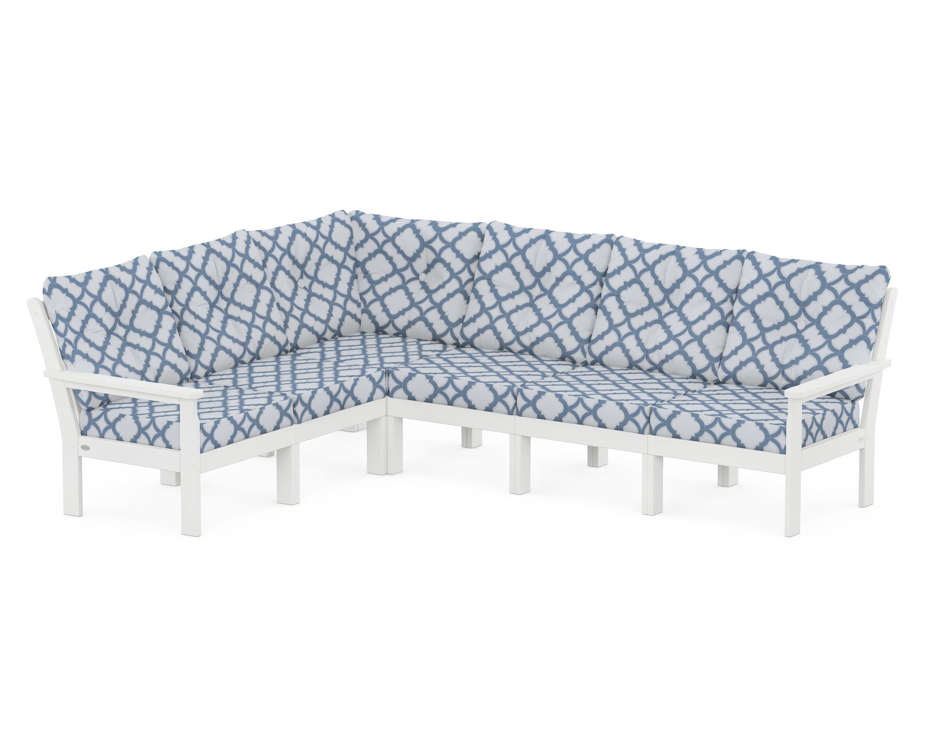 POLYWOOD® Vineyard 6-Piece Sectional in White / Trellis Sky Blue