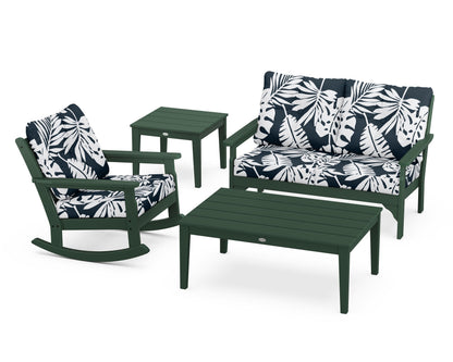 POLYWOOD® Vineyard 4-Piece Deep Seating Rocker Set in Green / Leaf Marine Indigo