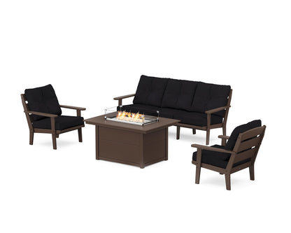 POLYWOOD® Lakeside Deep Seating Fire Pit Table Set in Mahogany / Midnight Linen
