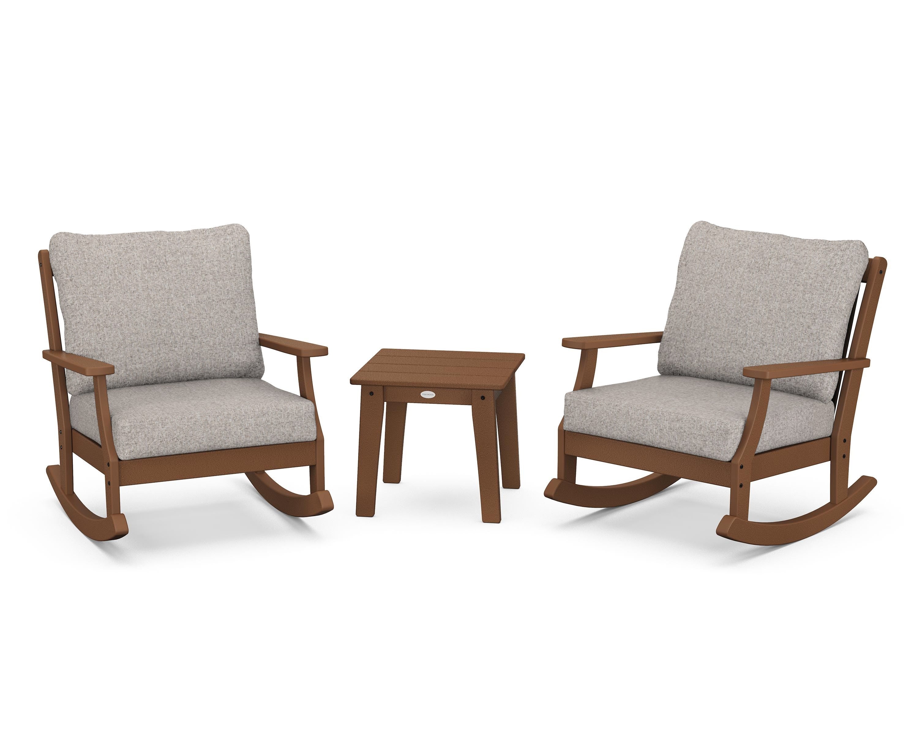 POLYWOOD® Braxton 3-Piece Deep Seating Rocker Set in Teak / Weathered Tweed