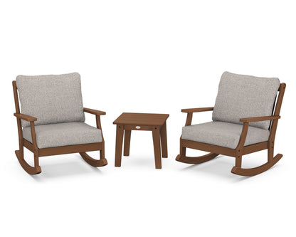 POLYWOOD® Braxton 3-Piece Deep Seating Rocker Set in Teak / Weathered Tweed