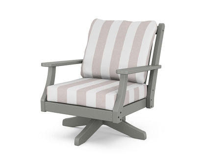 Country Living Wovendale Deep Seating Swivel Chair in Slate Grey / Cabana Stripe Dune Burlap