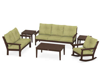 POLYWOOD® Vineyard 6-Piece Deep Seating Set in Mahogany / Chartreuse Boucle