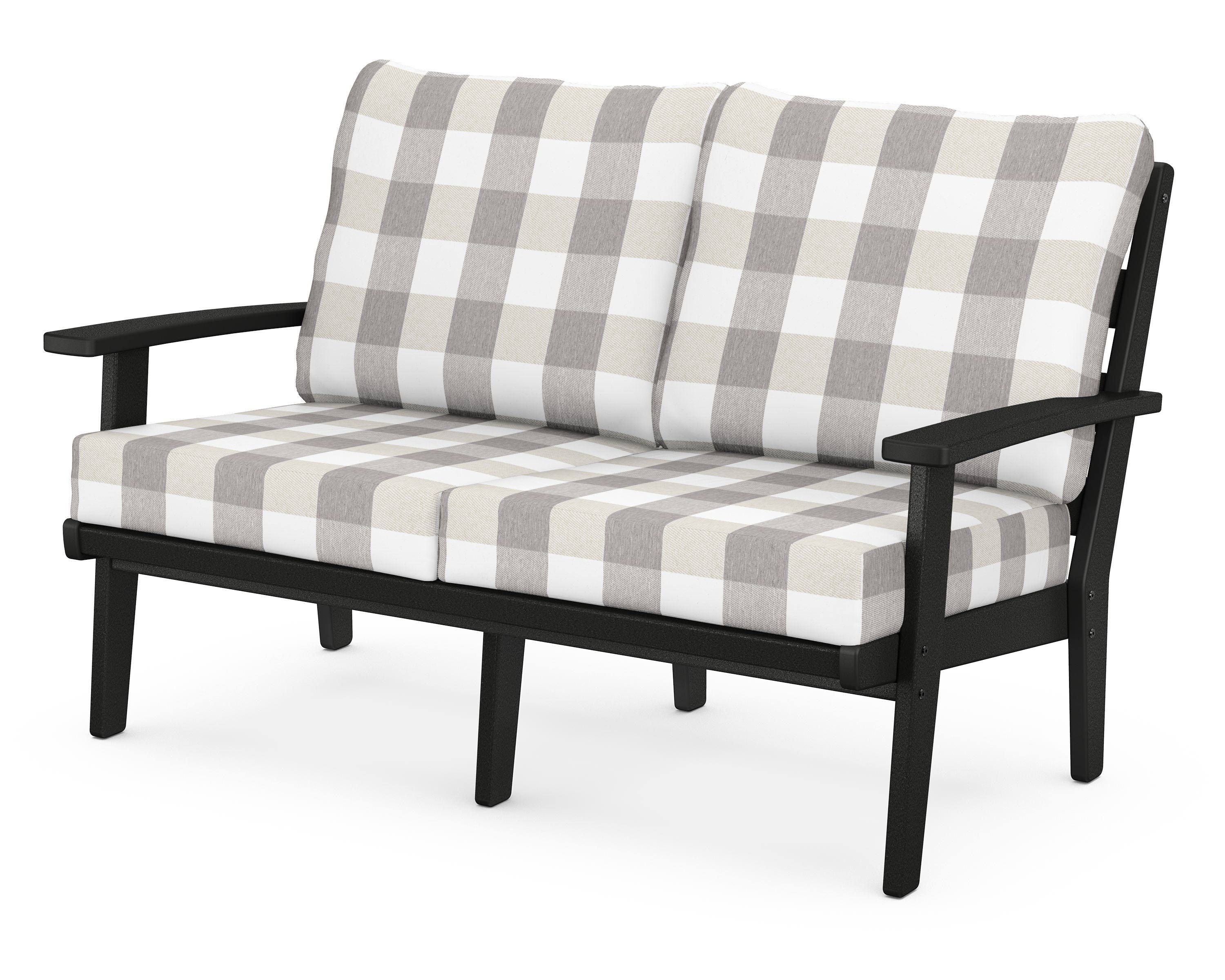 POLYWOOD® Grant Park Deep Seating Loveseat in Black / Buffalo Plaid Grey Mist
