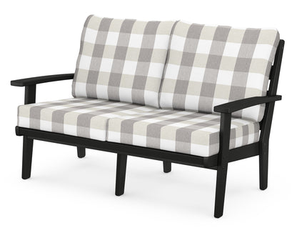 POLYWOOD® Grant Park Deep Seating Loveseat in Black / Buffalo Plaid Grey Mist
