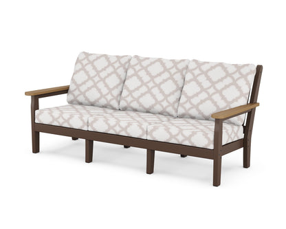 POLYWOOD® Chippendale Deep Seating Sofa in Mahogany / Natural / Trellis Dune Burlap