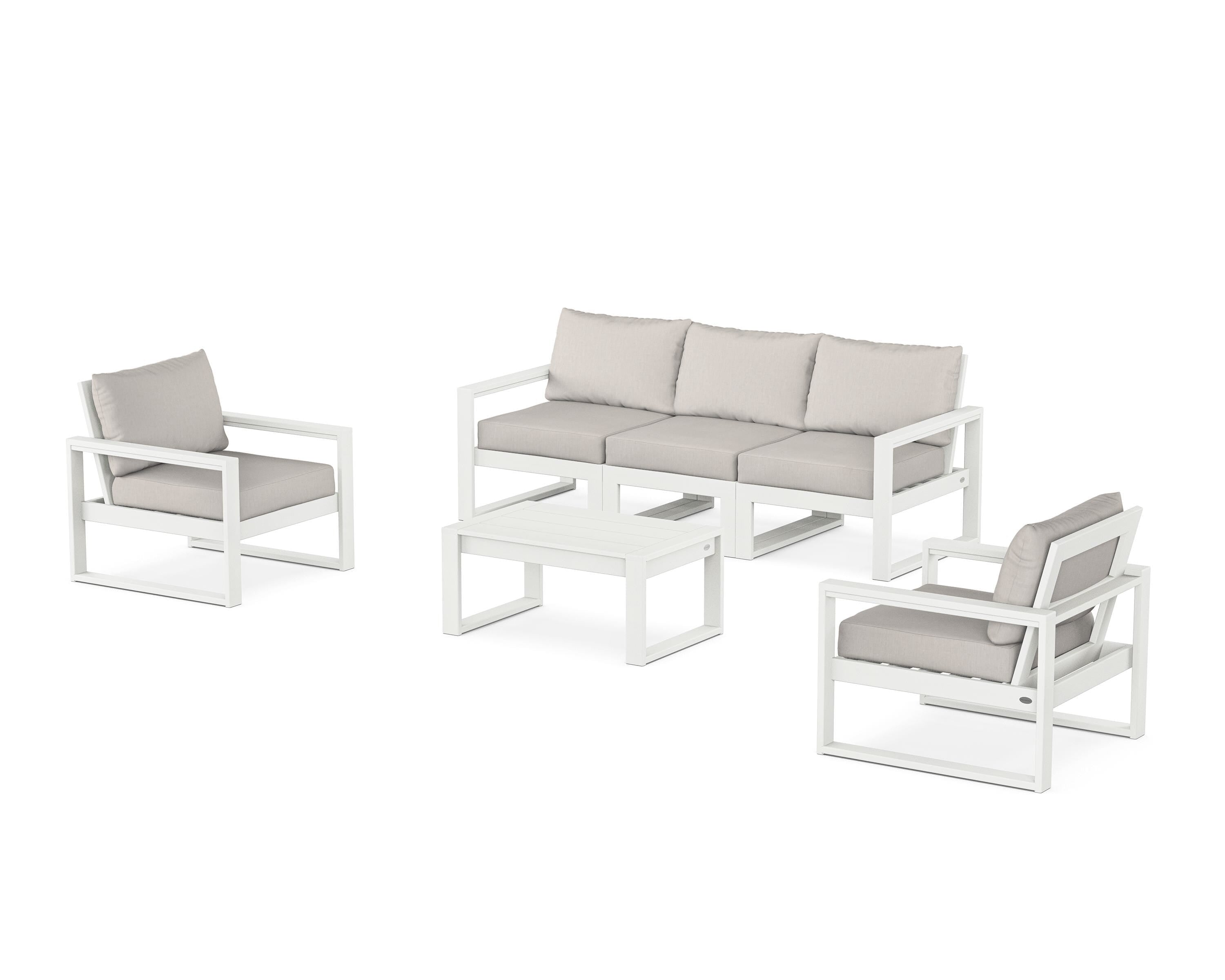 POLYWOOD® EDGE Sectional 4-Piece Deep Seating Set with Sofa in Vintage White / Cast Ash