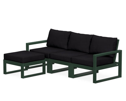 POLYWOOD® EDGE 4-Piece Modular Deep Seating Set with Ottoman in Green / Midnight Linen