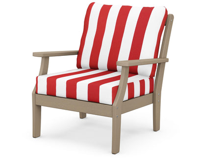 POLYWOOD® Braxton Deep Seating Chair in Vintage Sahara / Cabana Stripe Crimson
