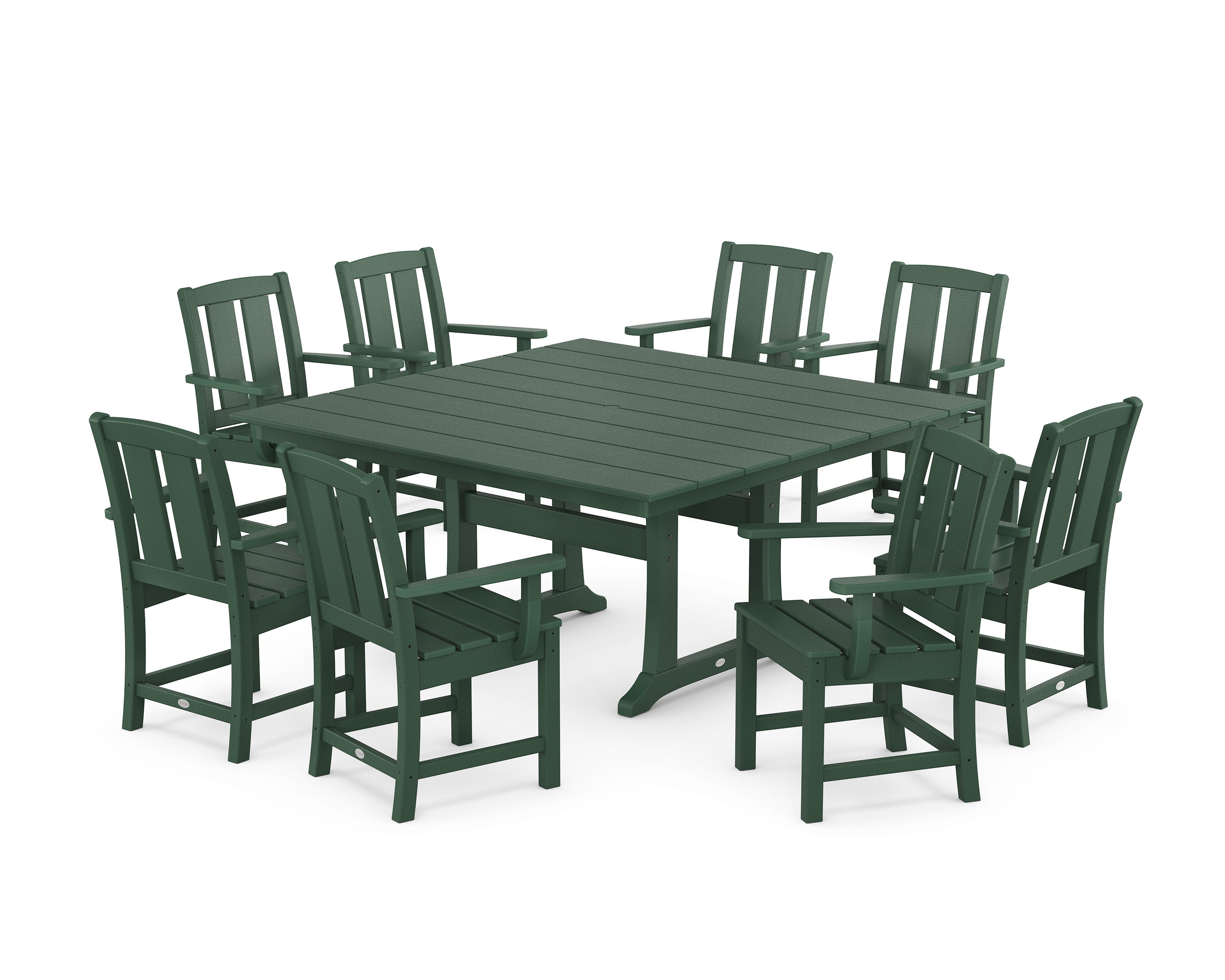 POLYWOOD® Mission 9-Piece Square Farmhouse Dining Set with Trestle Legs in Green