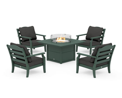 Draper James™ by  POLYWOOD® Savannah 5-Piece Deep Seating Set with Fire Pit Table in Green / Spectrum Carbon