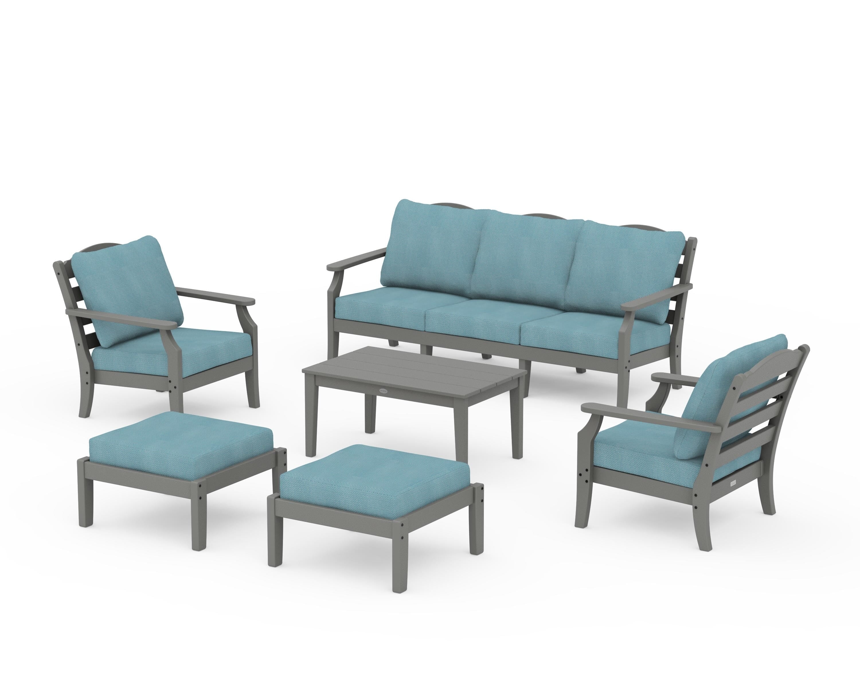 Draper James™ by  POLYWOOD® Savannah 6-Piece Lounge Sofa Set in Slate Grey / Lattice Sky Blue