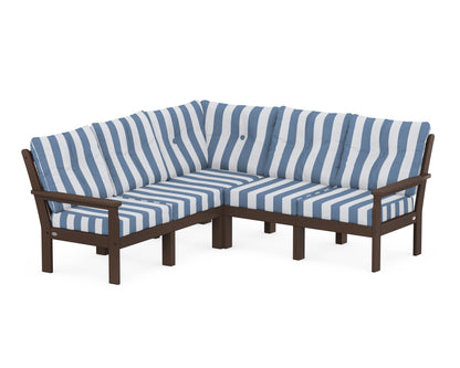 POLYWOOD® Vineyard 5-Piece Sectional in Mahogany / Cabana Stripe Sky Blue