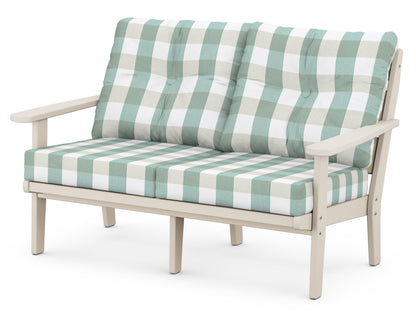 POLYWOOD® Lakeside Deep Seating Loveseat in Sand / Buffalo Plaid Glacier Spa